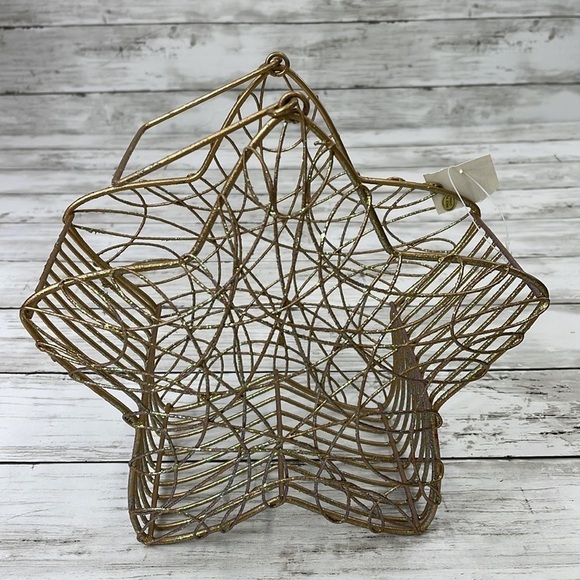 STAR HOLIDAY BASKET GOLD/GREEN GLITTER NWT - Picture 4 of 5